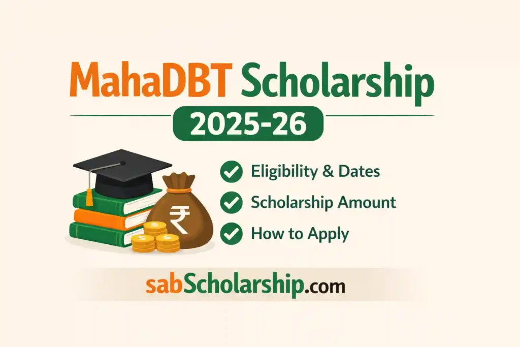 Apply for MahaDBT Scholarship 2025-26 online. Check eligibility, important dates, documents, amount details & official links on sabscholarship.com. Direct DBT benefit.