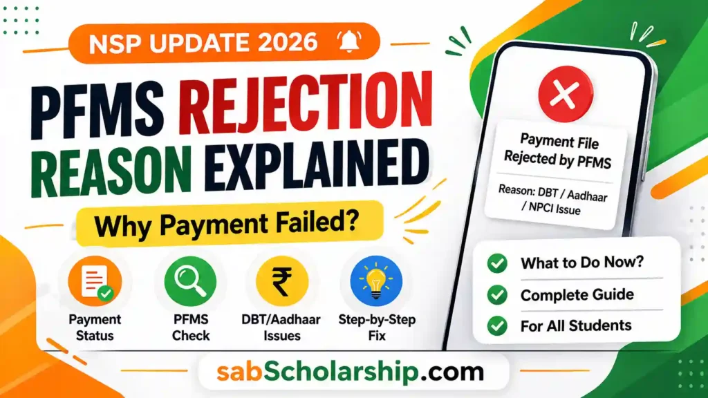 NSP Scholarship 2026 में PFMS rejection issue क्यों आ रहा है? जानिए payment failed reason, DBT/Aadhaar/NPCI problem और step-by-step solution।