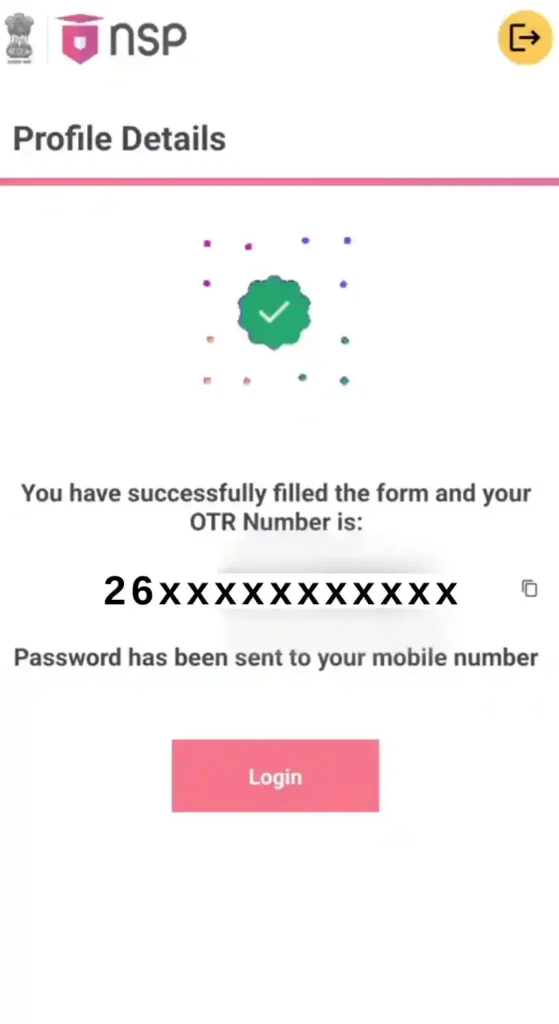 NSP OTR Number generated successfully